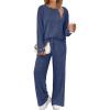 imageLILLUSORY Womens Lounge Sets 2 Piece Matching Pajamas Fall Fashion 2025 Ribbed Knit Outfits Long Sleeve Casual SweatsuitsDarkblue