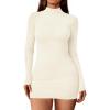 imageLILLUSORY Womens Mock Neck Ribbed Knit Long Sleeve Party Bodycon Mini DressesBeige