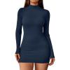 imageLILLUSORY Womens Mock Neck Ribbed Knit Long Sleeve Party Bodycon Mini DressesNavy Blue