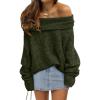 imageLILLUSORY Womens Off The Shoulder Sweater Oversized Batwing Sleeve Loose Pullover Sweaters TopsArmy Green