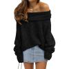 imageLILLUSORY Womens Off The Shoulder Sweater Oversized Batwing Sleeve Loose Pullover Sweaters TopsBlack