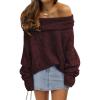 imageLILLUSORY Womens Off The Shoulder Sweater Oversized Batwing Sleeve Loose Pullover Sweaters TopsWine Red