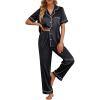 imageLILLUSORY Womens Silk Satin Pajama Set 2025 Pjs Lounge 2 Piece Fall Outfit Sleepwear Button Down Loungewear Matching ClothingBlack