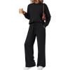 imageLILLUSORY Womens Two Piece Lounge Sets Mock Turtleneck Tops Wide Leg Drawstring Pants Sweatsuit with PocketsBlack