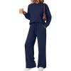 imageLILLUSORY Womens Two Piece Lounge Sets Mock Turtleneck Tops Wide Leg Drawstring Pants Sweatsuit with PocketsNavy