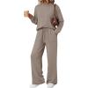 imageLILLUSORY Womens Two Piece Lounge Sets Mock Turtleneck Tops Wide Leg Drawstring Pants Sweatsuit with PocketsNutmeg
