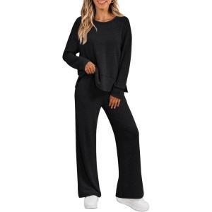 imageLILLUSORY 2 Piece Lounge Sets Matching Fall Outfits Pajamas Casual Travel 2025 Sweatsuits Wide Leg Clothes Fashion TracksuitsBlack