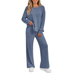 imageLILLUSORY 2 Piece Lounge Sets Matching Fall Outfits Pajamas Casual Travel 2025 Sweatsuits Wide Leg Clothes Fashion TracksuitsBlue