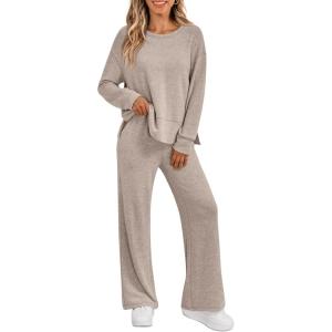 imageLILLUSORY 2 Piece Lounge Sets Matching Fall Outfits Pajamas Casual Travel 2025 Sweatsuits Wide Leg Clothes Fashion TracksuitsKhaki