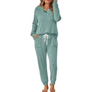 imageLILLUSORY 2 Piece Lounge Sets for Women Fall Lightweight Cute Soft Pajamas Two Piece Comfy Loungewear Travel Matching SetGreen