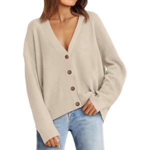 imageLILLUSORY Cardigan Sweaters for Women 2025 Early Fall Fashion Oversized Lightweight Sweater V Neck Knit Work Casual Outfits Clothes Button Tops Shirts BlousesApricot