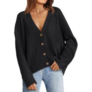 imageLILLUSORY Cardigan Sweaters for Women 2025 Early Fall Fashion Oversized Lightweight Sweater V Neck Knit Work Casual Outfits Clothes Button Tops Shirts BlousesBlack