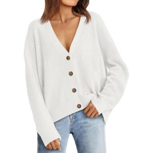 imageLILLUSORY Cardigan Sweaters for Women 2025 Early Fall Fashion Oversized Lightweight Sweater V Neck Knit Work Casual Outfits Clothes Button Tops Shirts BlousesWhite