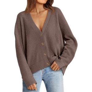 imageLILLUSORY Cardigan Sweaters for Women 2025 Early Fall Fashion Oversized Lightweight Sweater V Neck Knit Work Casual Outfits Clothes Button Tops Shirts BlousesNutmeg