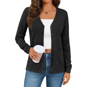 imageLILLUSORY Cardigan Sweaters for Women 2025 Trendy Summer Lightweight Cardigans Spring Sweater Button Down Shirts OutfitsBlack