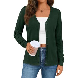 imageLILLUSORY Cardigan Sweaters for Women 2025 Trendy Summer Lightweight Cardigans Spring Sweater Button Down Shirts OutfitsDark Green