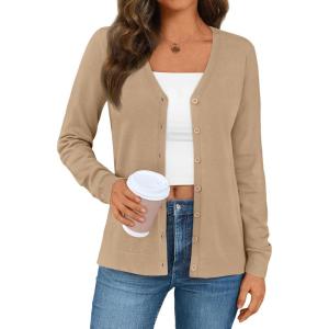 imageLILLUSORY Cardigan Sweaters for Women 2025 Trendy Summer Lightweight Cardigans Spring Sweater Button Down Shirts OutfitsKhaki