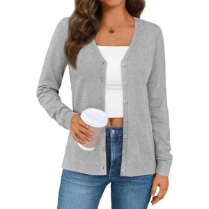 imageLILLUSORY Cardigan Sweaters for Women 2025 Trendy Summer Lightweight Cardigans Spring Sweater Button Down Shirts OutfitsLight Grey