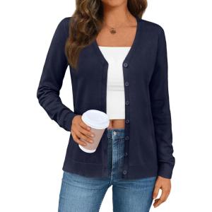 imageLILLUSORY Cardigan Sweaters for Women 2025 Trendy Summer Lightweight Cardigans Spring Sweater Button Down Shirts OutfitsNavy