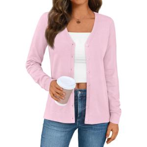 imageLILLUSORY Cardigan Sweaters for Women 2025 Trendy Summer Lightweight Cardigans Spring Sweater Button Down Shirts OutfitsPink