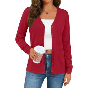 imageLILLUSORY Cardigan Sweaters for Women 2025 Trendy Summer Lightweight Cardigans Spring Sweater Button Down Shirts OutfitsRed