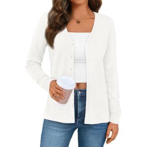 imageLILLUSORY Cardigan Sweaters for Women 2025 Trendy Summer Lightweight Cardigans Spring Sweater Button Down Shirts OutfitsWhite