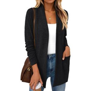 imageLILLUSORY Cardigan Sweaters for Women Lightweight Open Front Cardigans Casual Loose 2025 Fall Sweater with PocketsBlack