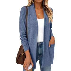 imageLILLUSORY Cardigan Sweaters for Women Lightweight Open Front Cardigans Casual Loose 2025 Fall Sweater with PocketsBlue