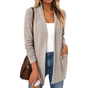 imageLILLUSORY Cardigan Sweaters for Women Lightweight Open Front Cardigans Casual Loose 2025 Fall Sweater with PocketsCoffeegrey