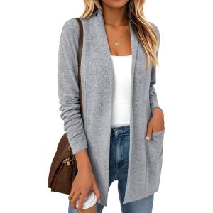 imageLILLUSORY Cardigan Sweaters for Women Lightweight Open Front Cardigans Casual Loose 2025 Fall Sweater with PocketsGrey