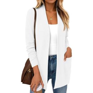 imageLILLUSORY Cardigan Sweaters for Women Lightweight Open Front Cardigans Casual Loose 2025 Fall Sweater with PocketsWhite