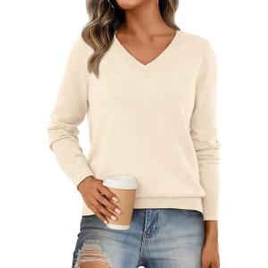 imageLILLUSORY V Neck Lightweight Sweaters for Women 2025 Fall Outfits Long Sleeve Knit Pullover Tops Trendy FashionApricot