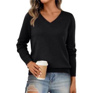imageLILLUSORY V Neck Lightweight Sweaters for Women 2025 Fall Outfits Long Sleeve Knit Pullover Tops Trendy FashionBlack