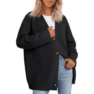 imageLILLUSORY Women Oversized Cardigan Sweater 2025 Fall Outfits Cloth Fashion V Neck Knit Button Front Casual Trendy TopsBlack