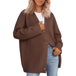 imageLILLUSORY Women Oversized Cardigan Sweater 2025 Fall Outfits Cloth Fashion V Neck Knit Button Front Casual Trendy TopsBrown
