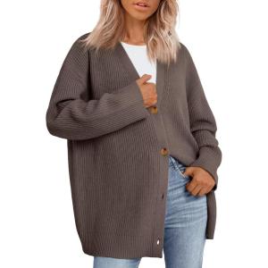 imageLILLUSORY Women Oversized Cardigan Sweater 2025 Fall Outfits Cloth Fashion V Neck Knit Button Front Casual Trendy TopsNutmeg