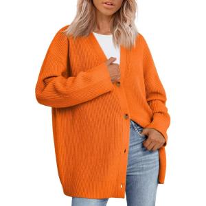 imageLILLUSORY Women Oversized Cardigan Sweater 2025 Fall Outfits Cloth Fashion V Neck Knit Button Front Casual Trendy TopsOrange