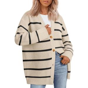 imageLILLUSORY Women Oversized Cardigan Sweater 2025 Fall Outfits Cloth Fashion V Neck Knit Button Front Casual Trendy TopsS Apricot