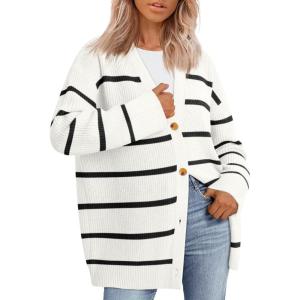 imageLILLUSORY Women Oversized Cardigan Sweater 2025 Fall Outfits Cloth Fashion V Neck Knit Button Front Casual Trendy TopsS White