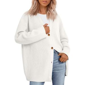 imageLILLUSORY Women Oversized Cardigan Sweater 2025 Fall Outfits Cloth Fashion V Neck Knit Button Front Casual Trendy TopsWhite