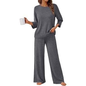imageLILLUSORY Womens 2 Piece Lounge Sets Pajamas Matching Outfits 2025 34 Sleeve Fall Clothes Vacation Comfy Casual SweatsuitsDarkgrey