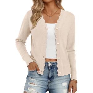 imageLILLUSORY Womens Cardigan Sweaters Long Sleeve Casual Lightweight Button Down VNeck Fall Clothes 2025Apricot