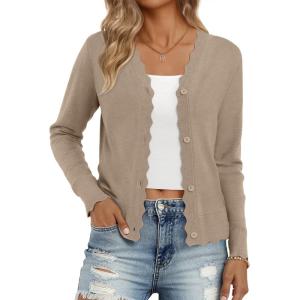 imageLILLUSORY Womens Cardigan Sweaters Long Sleeve Casual Lightweight Button Down VNeck Fall Clothes 2025Khaki