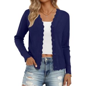 imageLILLUSORY Womens Cardigan Sweaters Long Sleeve Casual Lightweight Button Down VNeck Fall Clothes 2025Navy