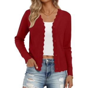 imageLILLUSORY Womens Cardigan Sweaters Long Sleeve Casual Lightweight Button Down VNeck Fall Clothes 2025Red