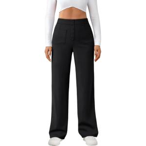 imageLILLUSORY Womens Casual Work Pants High Waisted Straight Leg Pant Business Dressy Trousers with PocketsBlack