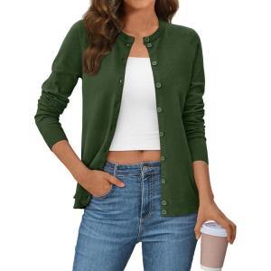 imageLILLUSORY Womens Fall Cardigan Sweaters 2025 Lightweight Oufits Clothes Fashion Trendy Long Sleeve Tops Casual JacketsArmygreen