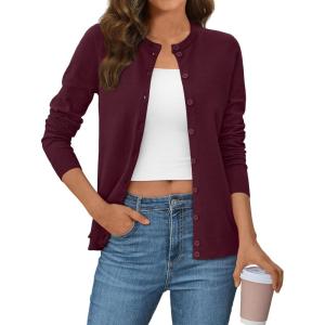 imageLILLUSORY Womens Fall Cardigan Sweaters 2025 Lightweight Oufits Clothes Fashion Trendy Long Sleeve Tops Casual JacketsBurgundy