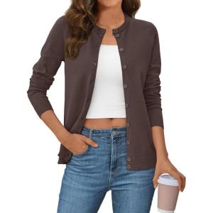 imageLILLUSORY Womens Fall Cardigan Sweaters 2025 Lightweight Oufits Clothes Fashion Trendy Long Sleeve Tops Casual JacketsCoffee