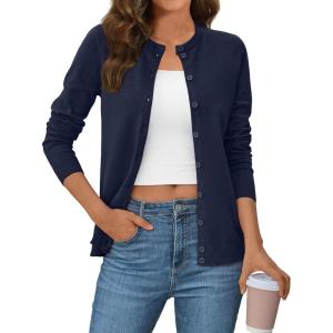 imageLILLUSORY Womens Fall Cardigan Sweaters 2025 Lightweight Oufits Clothes Fashion Trendy Long Sleeve Tops Casual JacketsNavy